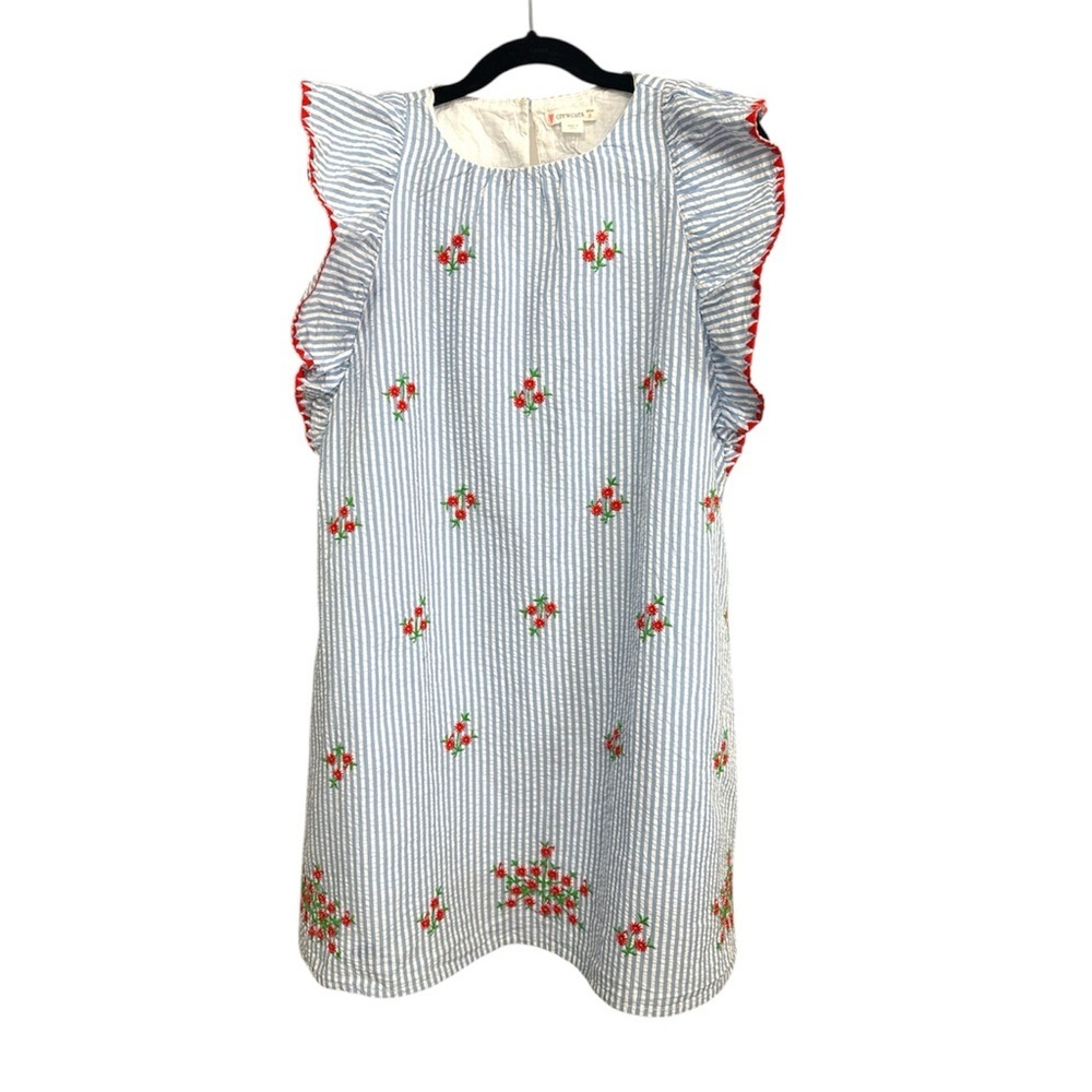 NEW Crewcuts Blue and White Striped Dress with Floral Detail. Size 8